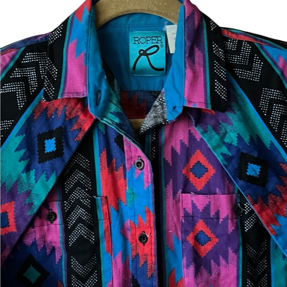 VTG. 80’s Roper Southwestern Button Up Womens Western Shirt.sz. VTG. 9/10 - Picture 4 of 9